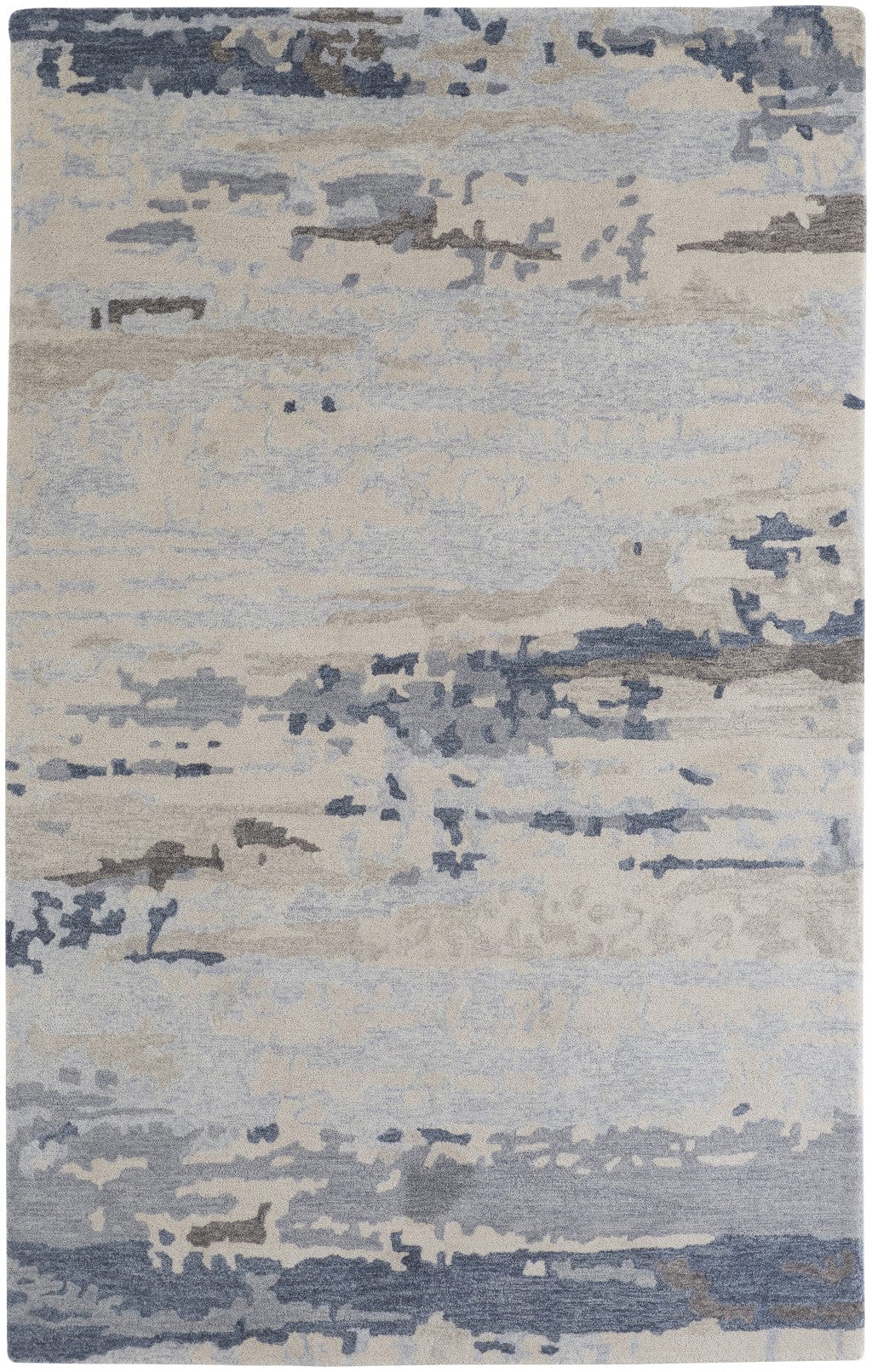 4' X 6' Blue Gray And Ivory Wool Abstract Tufted Handmade Stain Resistant Area Rug