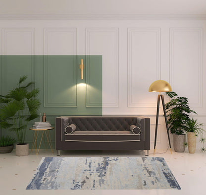 4' X 6' Blue Gray And Ivory Wool Abstract Tufted Handmade Stain Resistant Area Rug