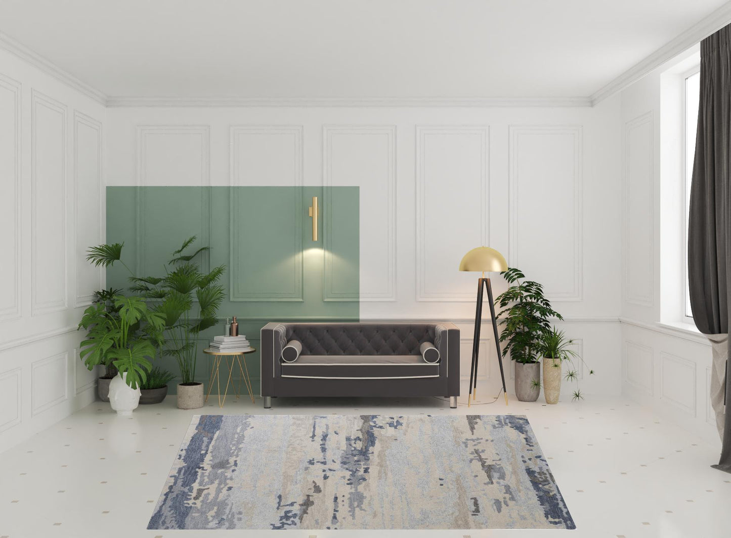 4' X 6' Blue Gray And Ivory Wool Abstract Tufted Handmade Stain Resistant Area Rug