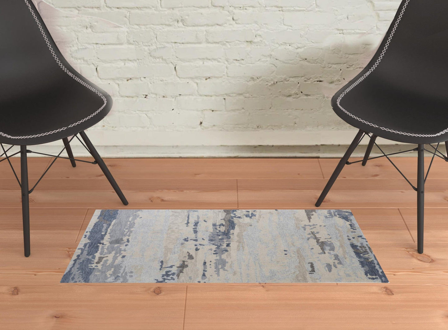 4' X 6' Blue Gray And Ivory Wool Abstract Tufted Handmade Stain Resistant Area Rug