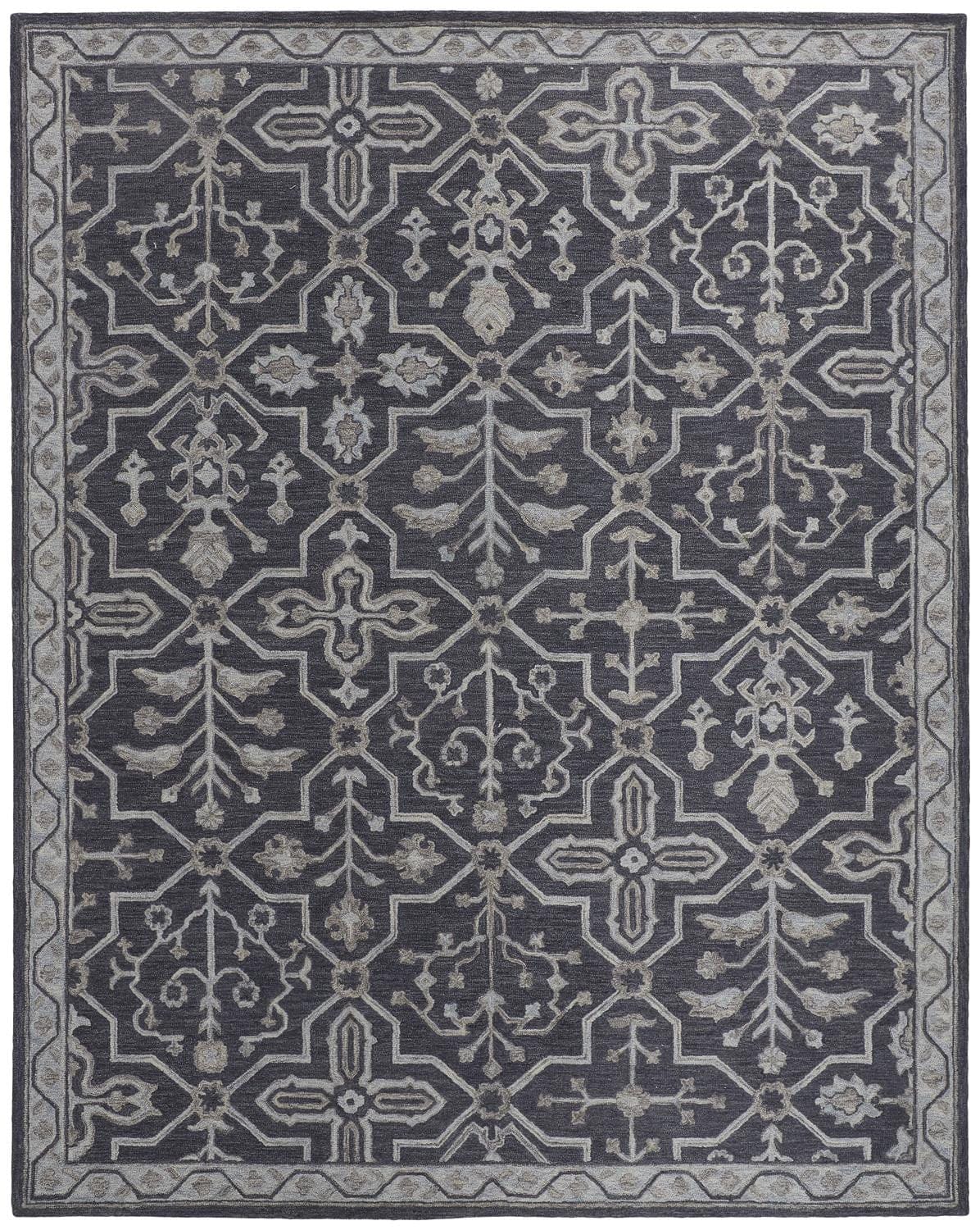 4' X 6' Blue And Gray Wool Floral Tufted Handmade Stain Resistant Area Rug
