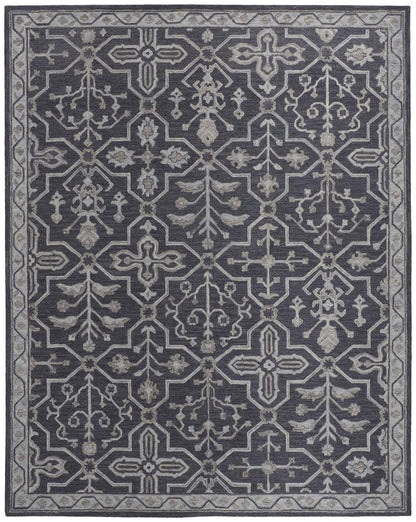 4' X 6' Blue And Gray Wool Floral Tufted Handmade Stain Resistant Area Rug