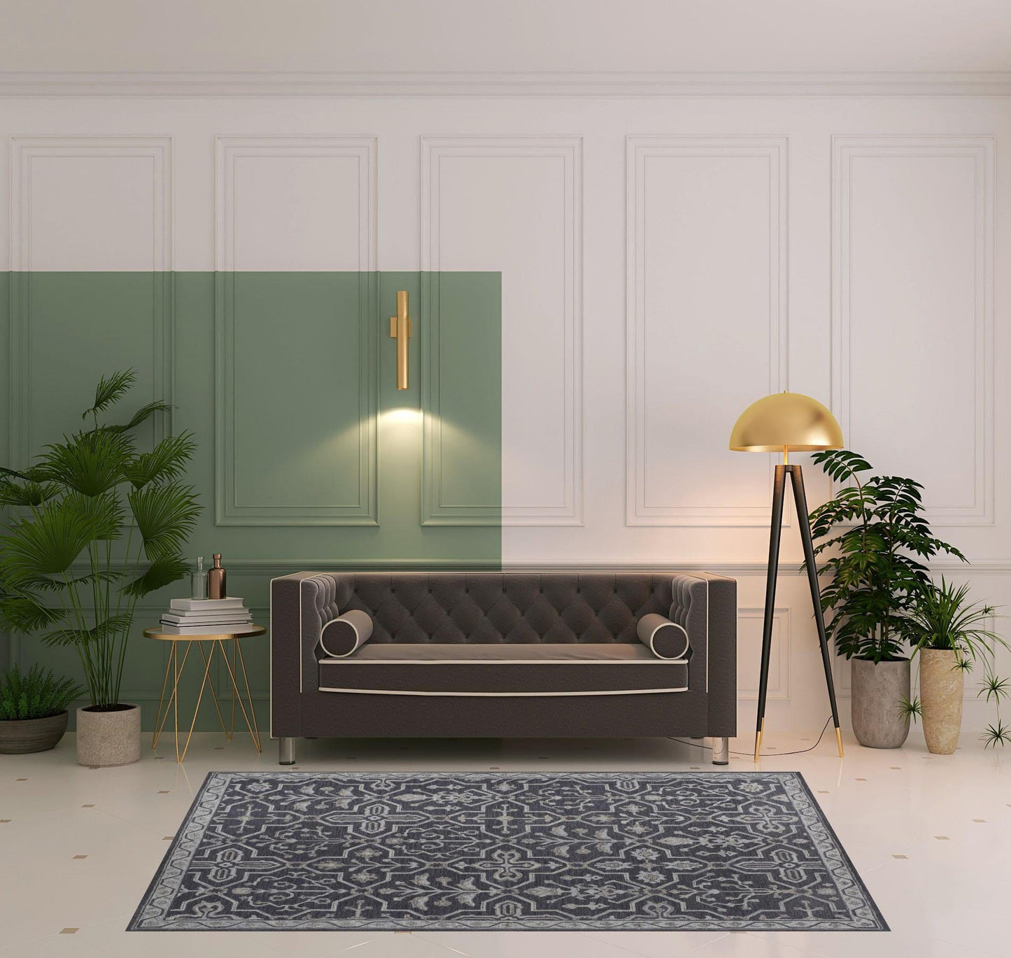 4' X 6' Blue And Gray Wool Floral Tufted Handmade Stain Resistant Area Rug