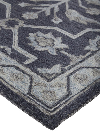 4' X 6' Blue And Gray Wool Floral Tufted Handmade Stain Resistant Area Rug