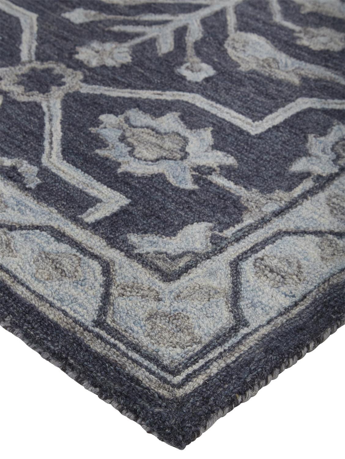 4' X 6' Blue And Gray Wool Floral Tufted Handmade Stain Resistant Area Rug