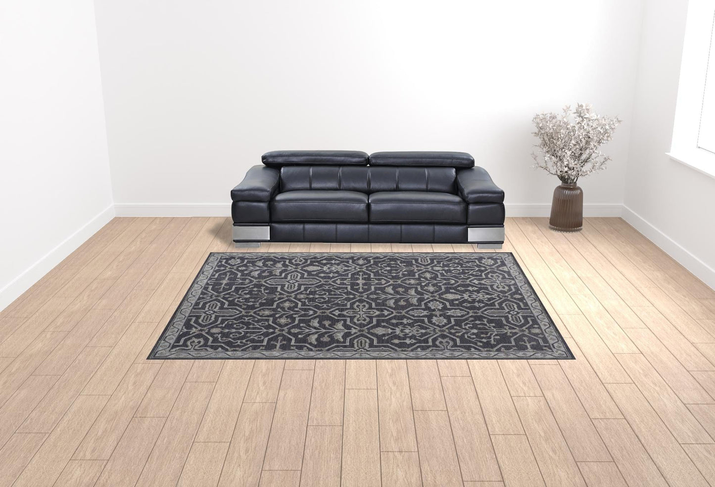 4' X 6' Blue And Gray Wool Floral Tufted Handmade Stain Resistant Area Rug