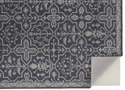 4' X 6' Blue And Gray Wool Floral Tufted Handmade Stain Resistant Area Rug