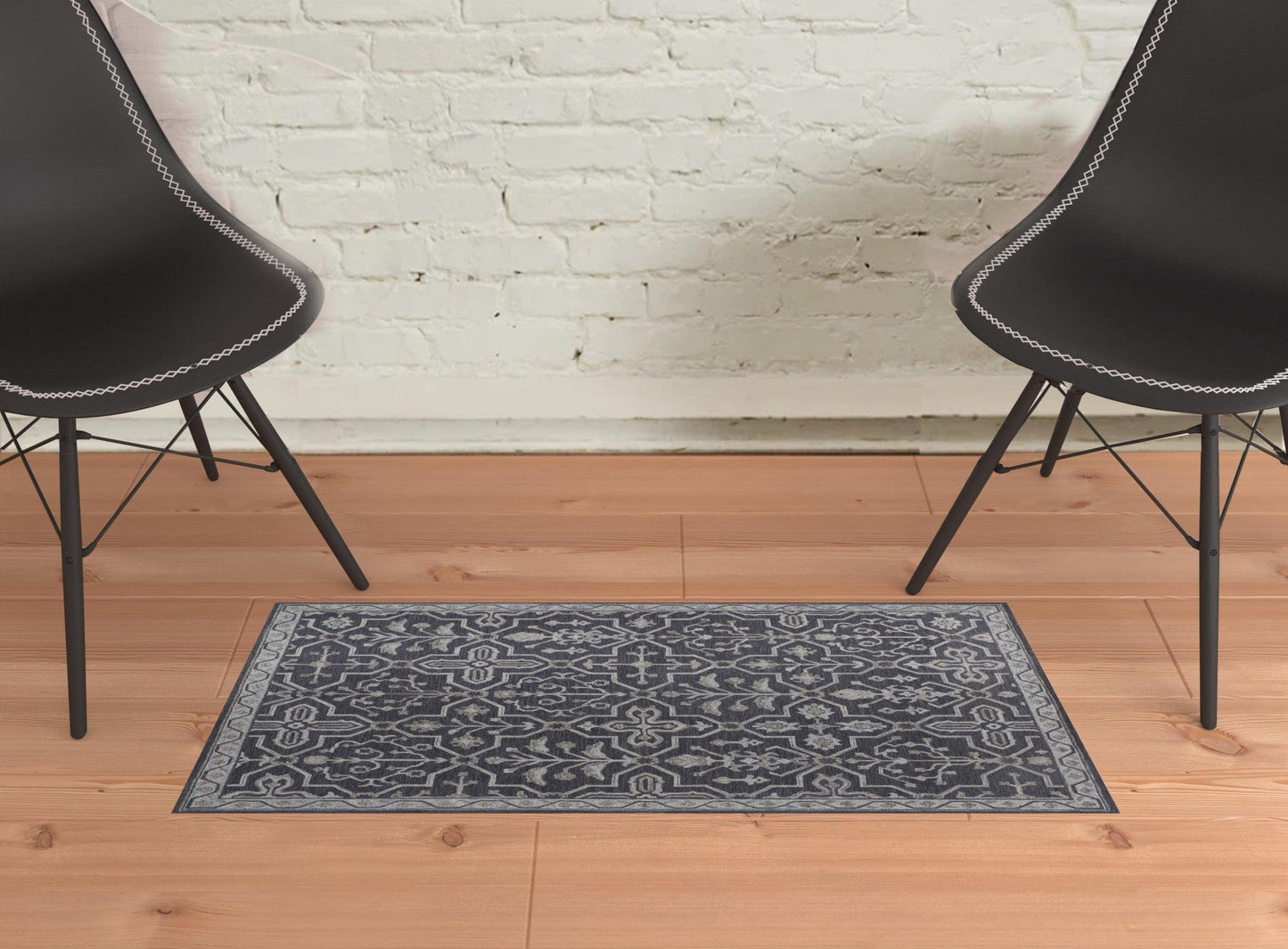 4' X 6' Blue And Gray Wool Floral Tufted Handmade Stain Resistant Area Rug