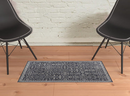 4' X 6' Blue And Gray Wool Floral Tufted Handmade Stain Resistant Area Rug