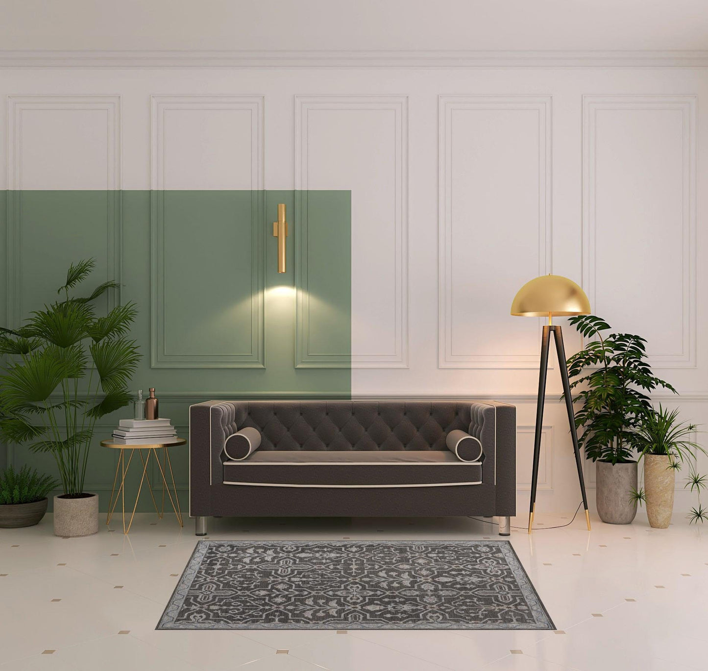 4' X 6' Blue And Gray Wool Floral Tufted Handmade Stain Resistant Area Rug