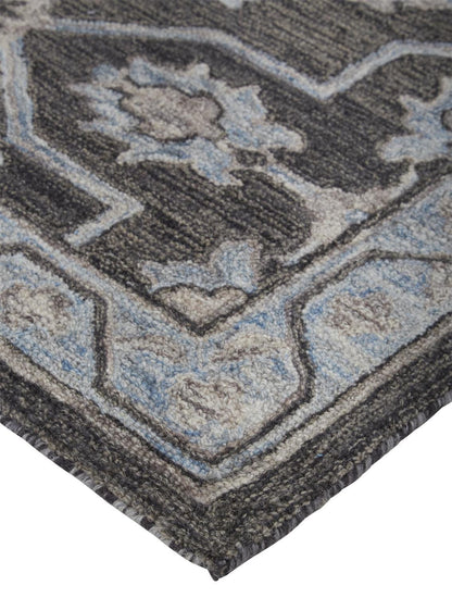 4' X 6' Blue And Gray Wool Floral Tufted Handmade Stain Resistant Area Rug