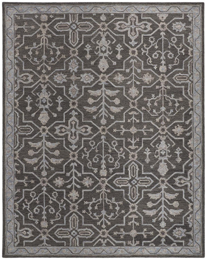 4' X 6' Blue And Gray Wool Floral Tufted Handmade Stain Resistant Area Rug