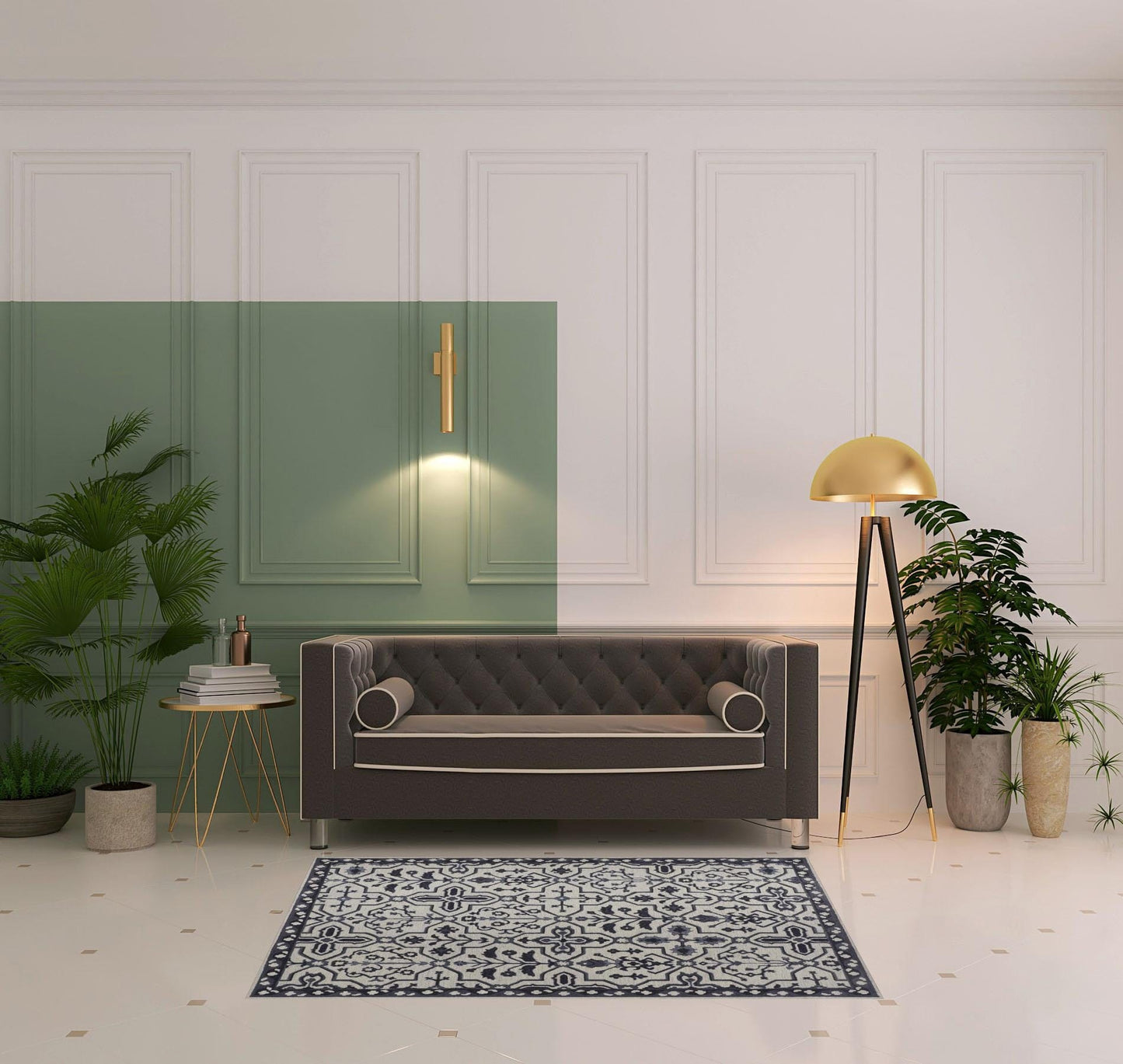 4' X 6' Blue And Gray Wool Floral Tufted Handmade Stain Resistant Area Rug