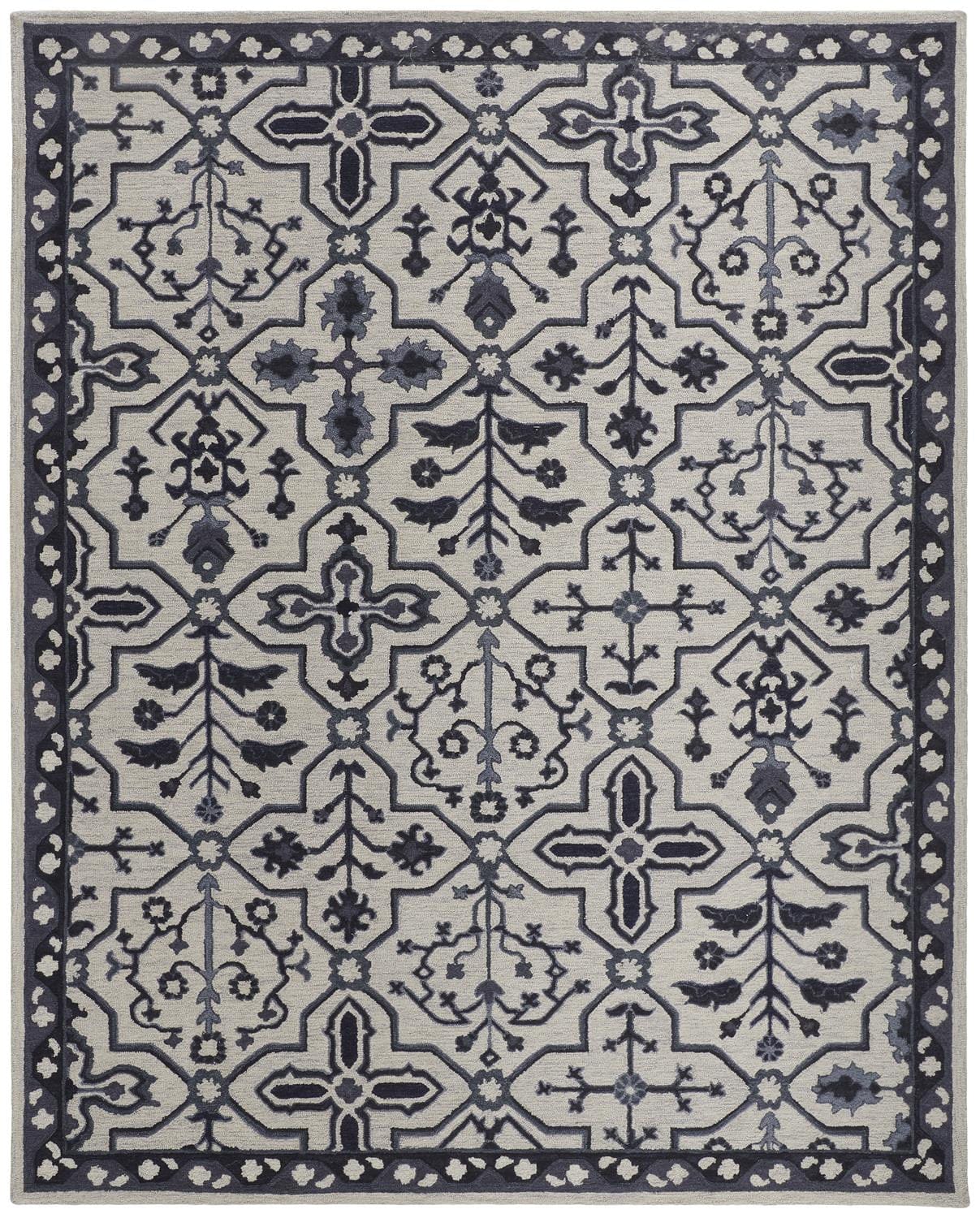 4' X 6' Blue And Gray Wool Floral Tufted Handmade Stain Resistant Area Rug