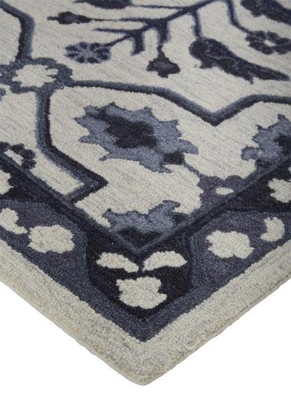 4' X 6' Blue And Gray Wool Floral Tufted Handmade Stain Resistant Area Rug