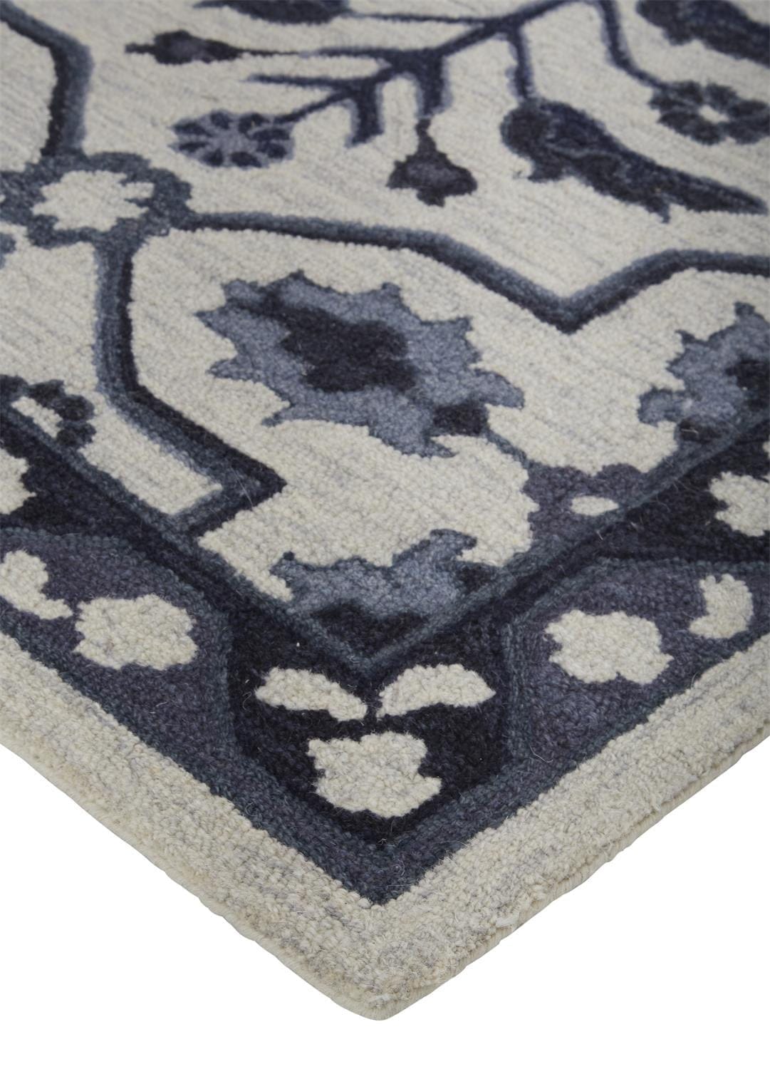 4' X 6' Blue And Gray Wool Floral Tufted Handmade Stain Resistant Area Rug