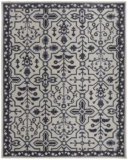 4' X 6' Blue And Gray Wool Floral Tufted Handmade Stain Resistant Area Rug