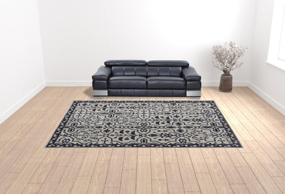 4' X 6' Blue And Gray Wool Floral Tufted Handmade Stain Resistant Area Rug