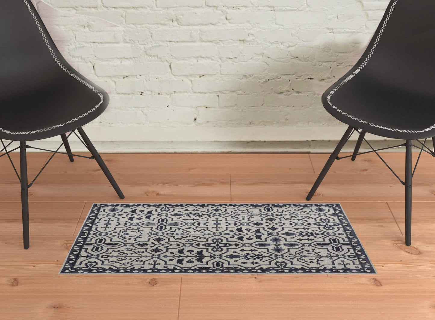 4' X 6' Blue And Gray Wool Floral Tufted Handmade Stain Resistant Area Rug