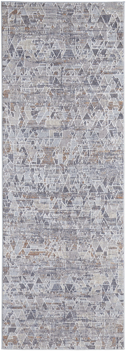 4' X 6' Gray Blue And Orange Abstract Power Loom Distressed Stain Resistant Area Rug