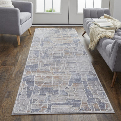 4' X 6' Blue Gray And Orange Geometric Power Loom Stain Resistant Area Rug