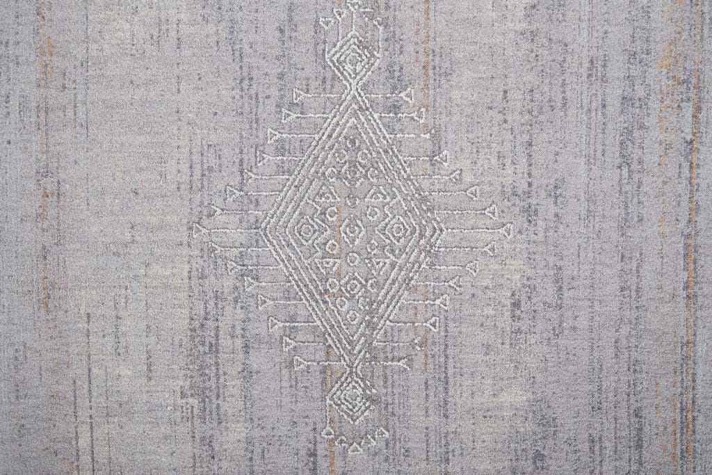 4' X 6' Gray Ivory And Orange Geometric Power Loom Distressed Stain Resistant Area Rug