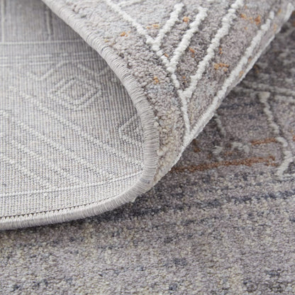 4' X 6' Gray Ivory And Orange Geometric Power Loom Distressed Stain Resistant Area Rug