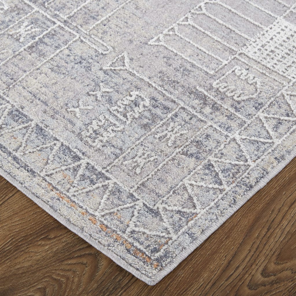 4' X 6' Gray Ivory And Orange Geometric Power Loom Distressed Stain Resistant Area Rug