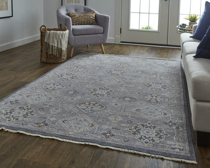 4' X 6' Gray Floral Power Loom Stain Resistant Area Rug