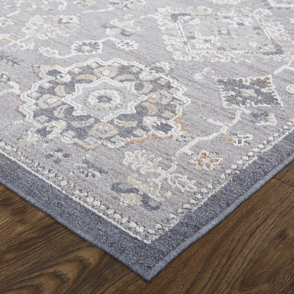 4' X 6' Gray Floral Power Loom Stain Resistant Area Rug