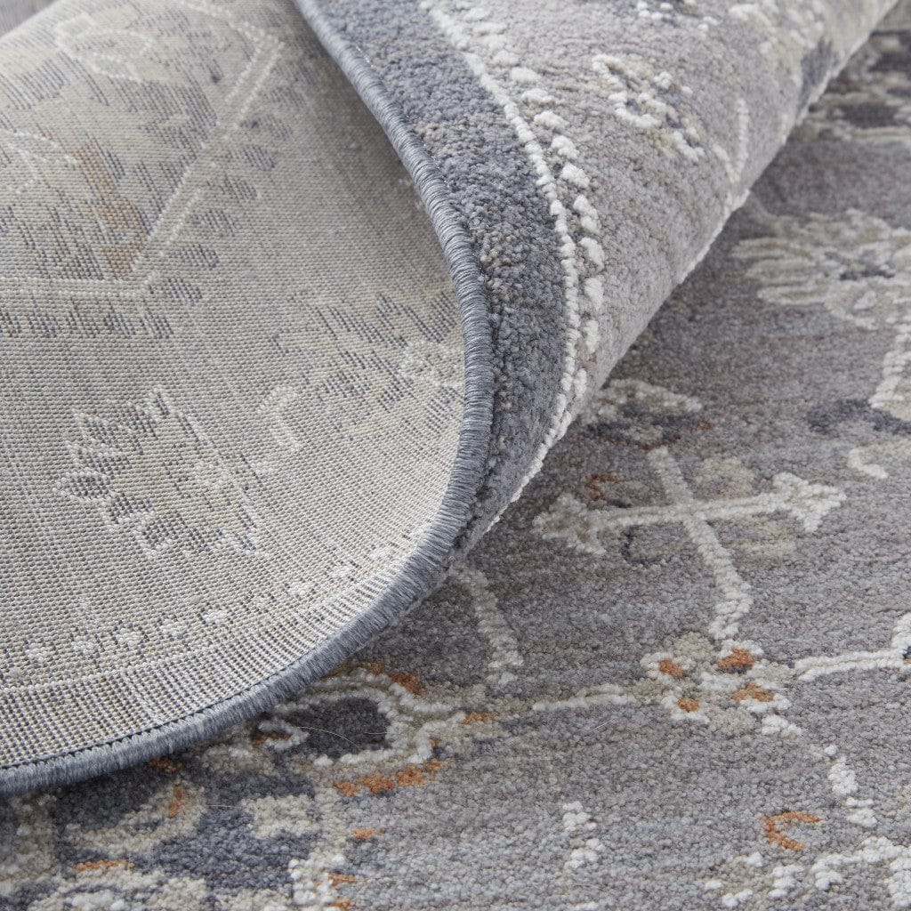 4' X 6' Gray Floral Power Loom Stain Resistant Area Rug