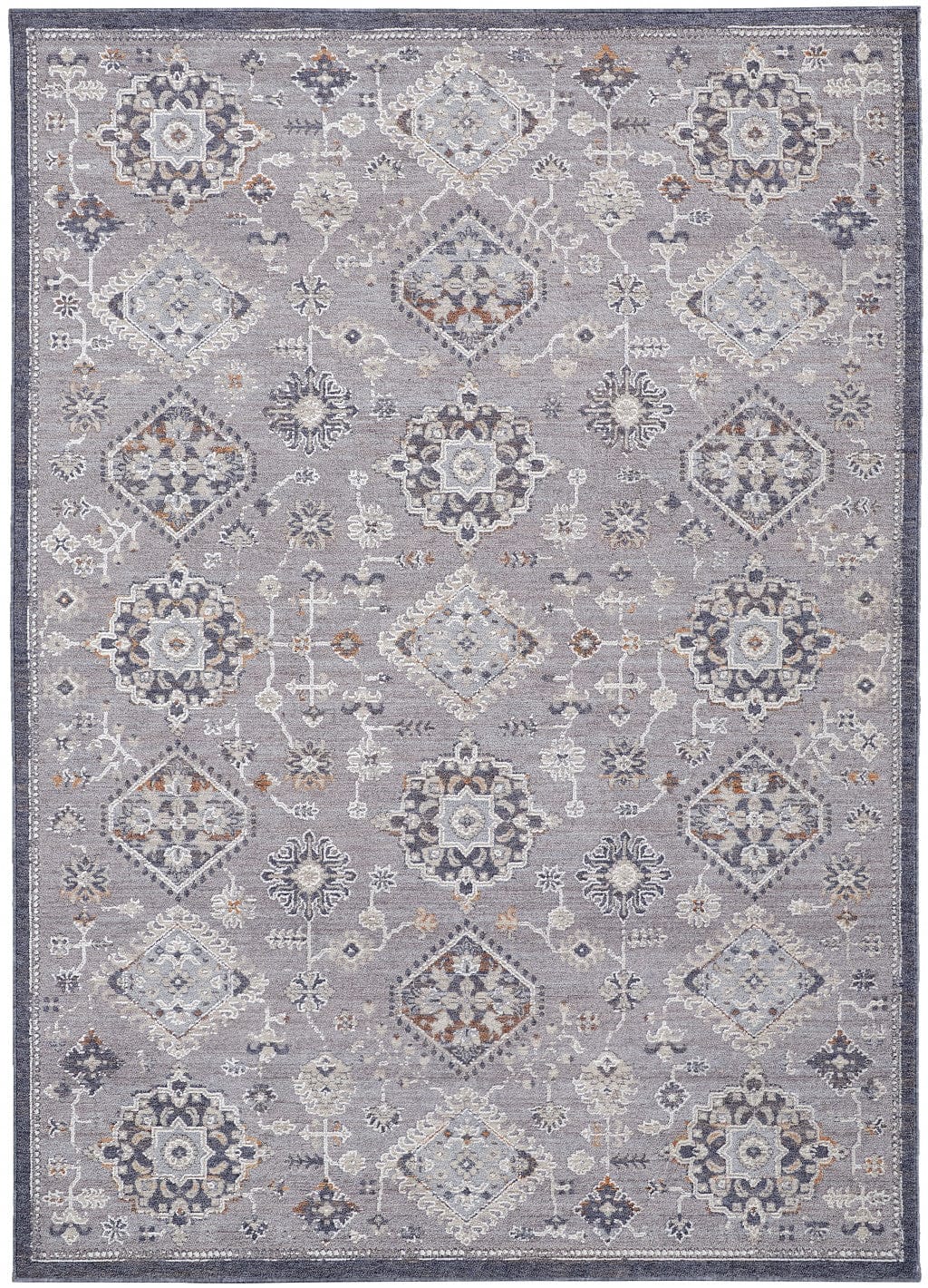 4' X 6' Gray Floral Power Loom Stain Resistant Area Rug