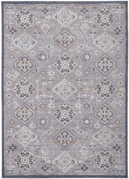 4' X 6' Gray Floral Power Loom Stain Resistant Area Rug