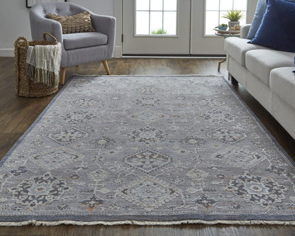 4' X 6' Gray Floral Power Loom Stain Resistant Area Rug
