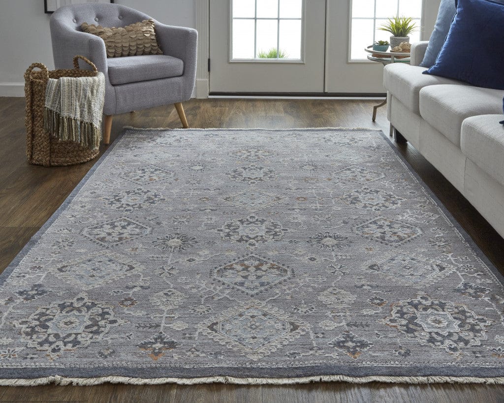 4' X 6' Gray Floral Power Loom Stain Resistant Area Rug
