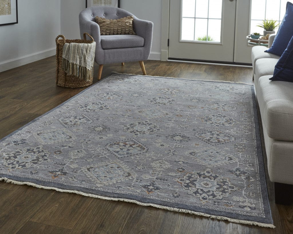 4' X 6' Gray Floral Power Loom Stain Resistant Area Rug