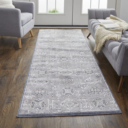 4' X 6' Gray Floral Power Loom Stain Resistant Area Rug