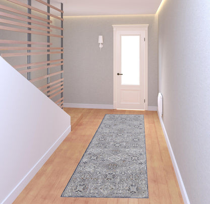 4' X 6' Gray Floral Power Loom Stain Resistant Area Rug