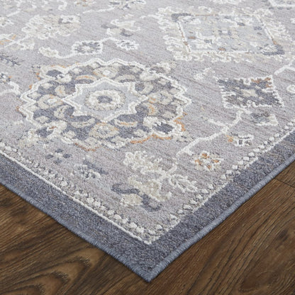 4' X 6' Gray Floral Power Loom Stain Resistant Area Rug