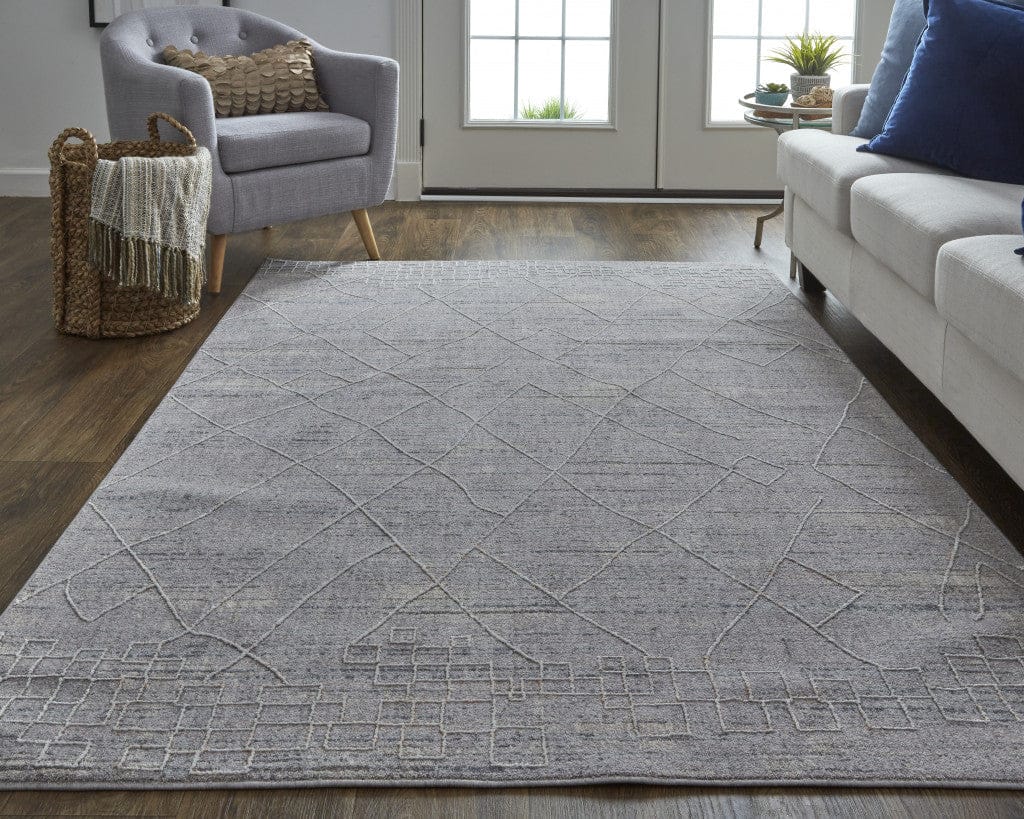 4' X 6' Gray Striped Power Loom Distressed Stain Resistant Area Rug