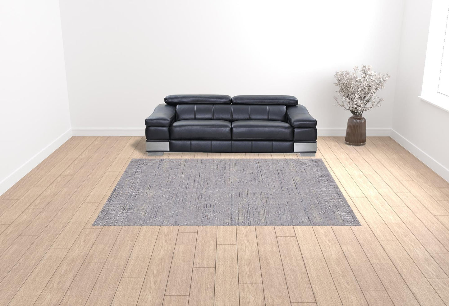 4' X 6' Gray Striped Power Loom Distressed Stain Resistant Area Rug