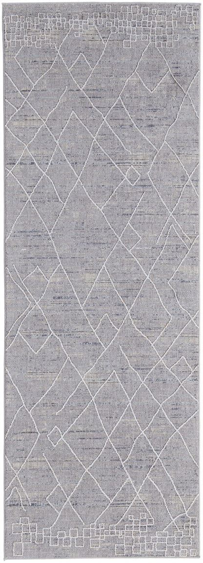 4' X 6' Gray Striped Power Loom Distressed Stain Resistant Area Rug
