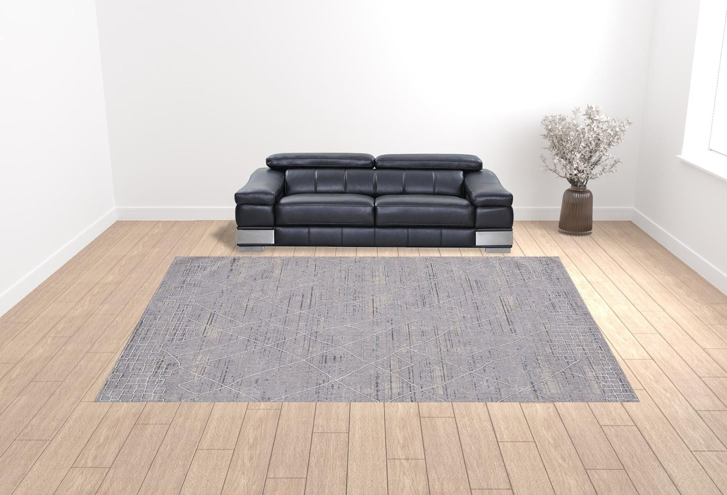 4' X 6' Gray Striped Power Loom Distressed Stain Resistant Area Rug