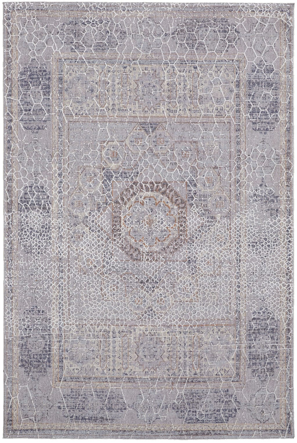 4' X 6' Gray And Ivory Floral Power Loom Distressed Stain Resistant Area Rug