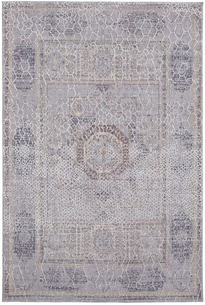 4' X 6' Gray And Ivory Floral Power Loom Distressed Stain Resistant Area Rug