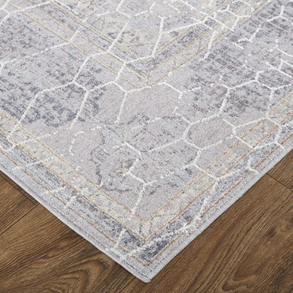 4' X 6' Gray And Ivory Floral Power Loom Distressed Stain Resistant Area Rug
