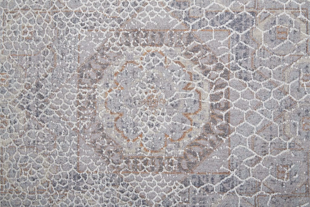 4' X 6' Gray And Ivory Floral Power Loom Distressed Stain Resistant Area Rug