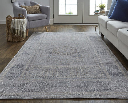 4' X 6' Gray And Ivory Floral Power Loom Distressed Stain Resistant Area Rug