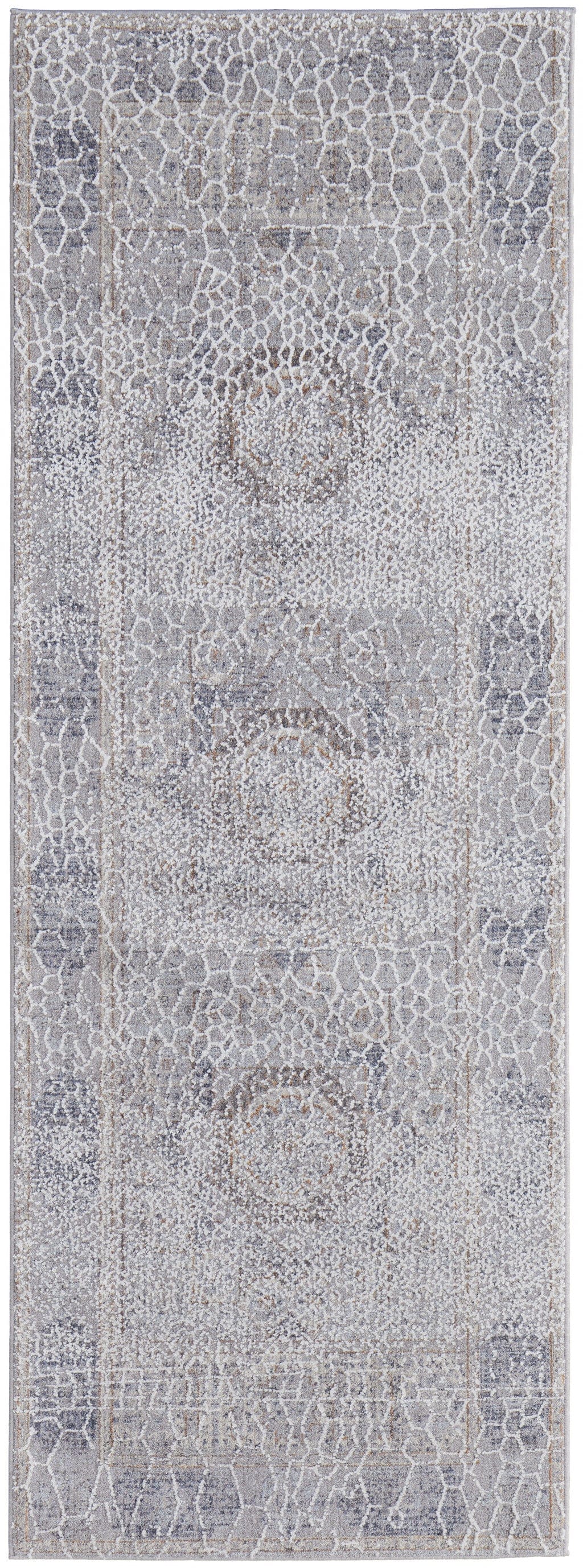 4' X 6' Gray And Ivory Floral Power Loom Distressed Stain Resistant Area Rug