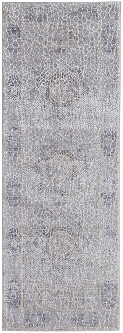 4' X 6' Gray And Ivory Floral Power Loom Distressed Stain Resistant Area Rug